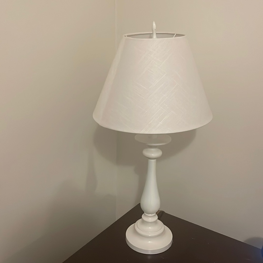 Two Wooden White Painted Lamps